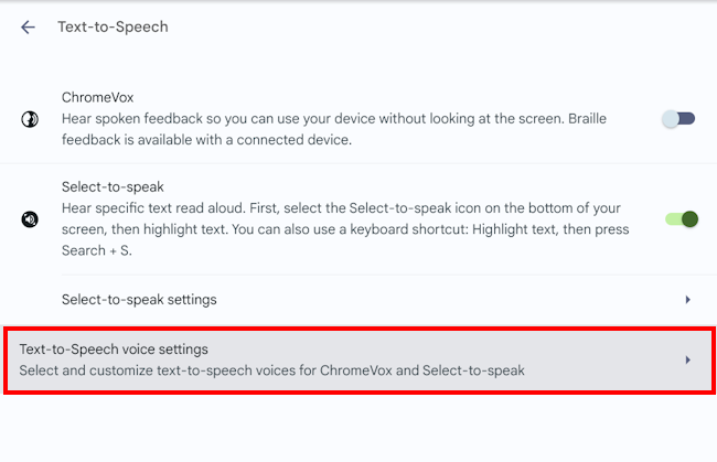 Click on Text to speech voice settings